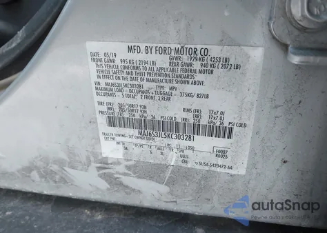 2019 Ford Ecosport Ses z USA, uszkodzony, nr VIN MAJ6S3JL5KC303281